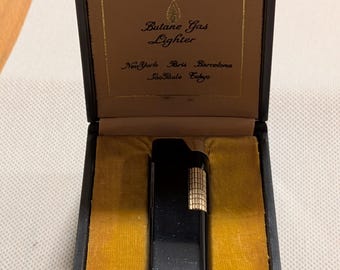 Vintage Flamex Butane Gas Lighter Black Gold Original Presentation Box