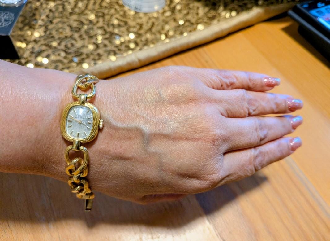 ヴィンテージ Bucherer 金メッキ エナメル 七宝 ブレスレット 腕時計 