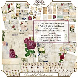 Bellissimo kit di diario spazzatura stampabile botanico, vintage, giardino, cartolina, francese, album di ritagli, carta, mini album, ibrido, carta ATC, squallido,