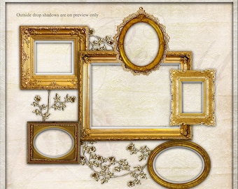 Gilded Frame Cluster, 12x12, Photo Collage Frame, Vintage, Scrapbook Cluster, Embellishment, Digital