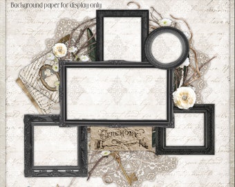 Rustic Wedding Photo Frame Collage, Vintage Black Lace (Digital)