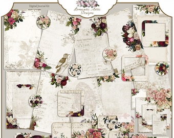 For Love of a Bloom Printable Junk Journal Kit, Vintage Roses, Flowers, French, Ephemera ,Digital, Card, Mini Album, Hybrid, ATC, Garden