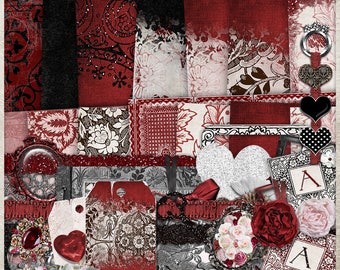 Queen of Hearts | Digital Scrapbook Kit | Papercraft | Digital Paper | Elements | Printable | Mini Album, Heart | Diamond | Club | Spade