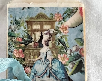Marie Antoinette Favor Bags, Decoupaged Glassine, French Ephemera, Collage, Set of 8