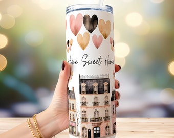 Paris Home 20oz Tumbler: Watercolor Hearts, French Apartment Design