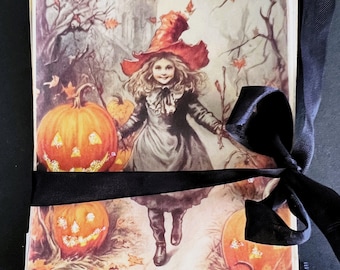 Vintage Halloween Glassine Favor Bags, Glittered Jack O'Lanterns, Set of 8