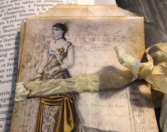 Victorian Fashion Plate Favor Bags, Set #2, Collage, Vintage, French, Art Journal, Junk Journal, Mini Album,Ephemera, Tea Stain, tag bags