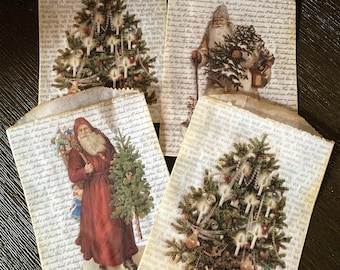 Victorian Christmas Glassine Favor Bags, Santa, Tree, Carol (Set of 8)