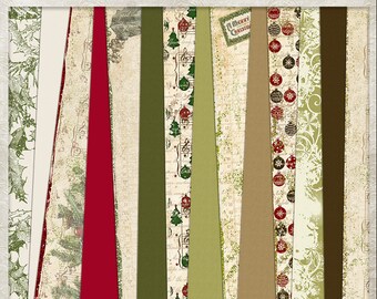 Christmas Paper Pack,  Digital, Tree, Vintage, Ornament, Printable, Mini Album, Green, Red, Brown, Angel, Santa Claus, Collage, Scrapbooking
