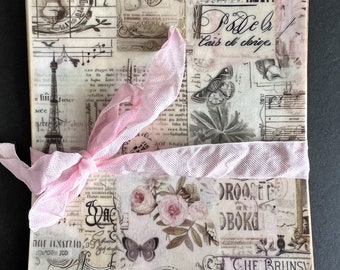 French Collage Glassine Bags: Pink Roses, Ephemera Gift Bags (8pcs)