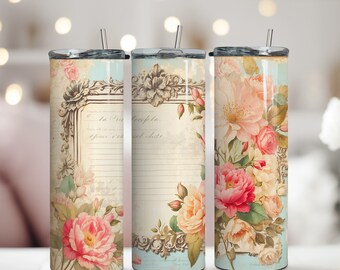 French Garden Tumbler: Vintage Roses, Antique Paper (20 oz)