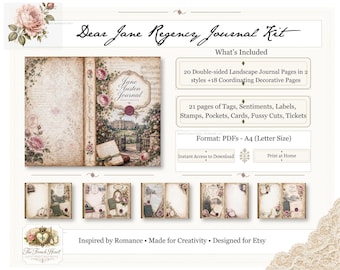 Jane Austen Regency Junk Journal Kit, Printable Vintage Journal Pages, Romantic Literary Ephemera, Austen Digital Download