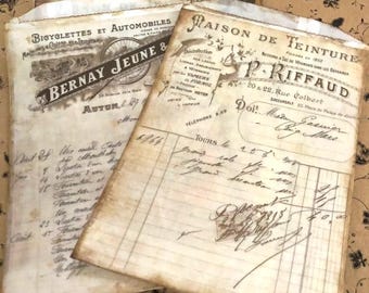 Antique French Invoice Glassine Bags: Tea Stained Ephemera, Collage, Junk Journal