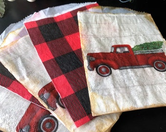 Red Truck Christmas, Tree, Bag, Decor, Buffalo Plaid, Glassine, Junk Journal, Mini Album Tea Stain, Treat Bag, Wax Bag, Small Size