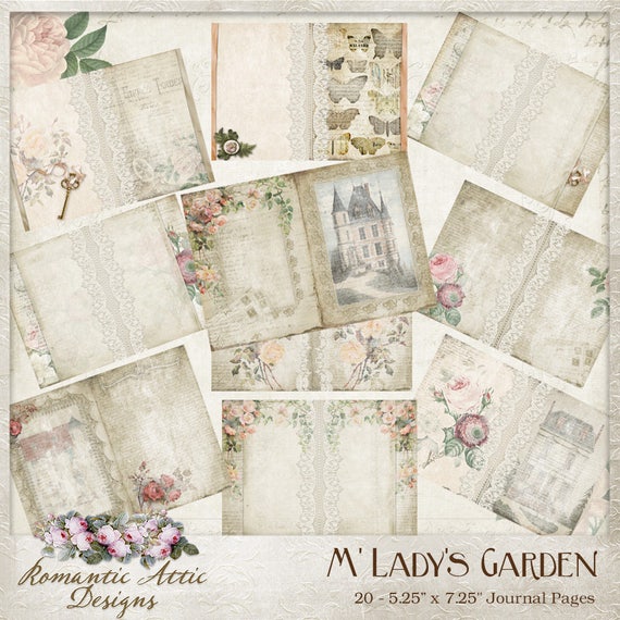 Old Rose Printable Journal, Hybrid Journal, french, garden, vintage, junk journal, digital paper, ephemera, tags, commercial use, mini album
