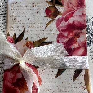 Pink Peony Bouquet Decorative Glassine Bags, French Script, Set 2, Tag Bag, Junk Journal, Ephemera, Mini Album, Romantic, Gift Bag, 8pc