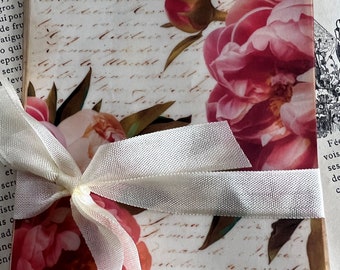 Pink Peony Glassine Bags: French Script Ephemera, Set of 8