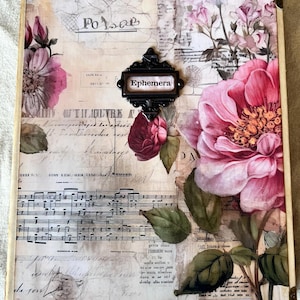 Vintage Botanical Ephemera Album, Scrapbook, 60 slots, Hard bound Cover, Full Size, Elastic Binding, Storage Book, Expandable, Junk Journal,