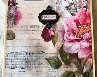 Vintage Botanical Ephemera Album, Scrapbook, 60 slots, Hard bound Cover, Full Size, Elastic Binding, Storage Book, Expandable, Junk Journal,