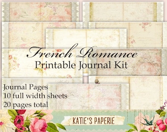 French Romance - Printable Journal, Digital Journal Kit, Printable Graphics, Mini Album, Mini Book, Romantic Theme Digital Kit, Gift for Her