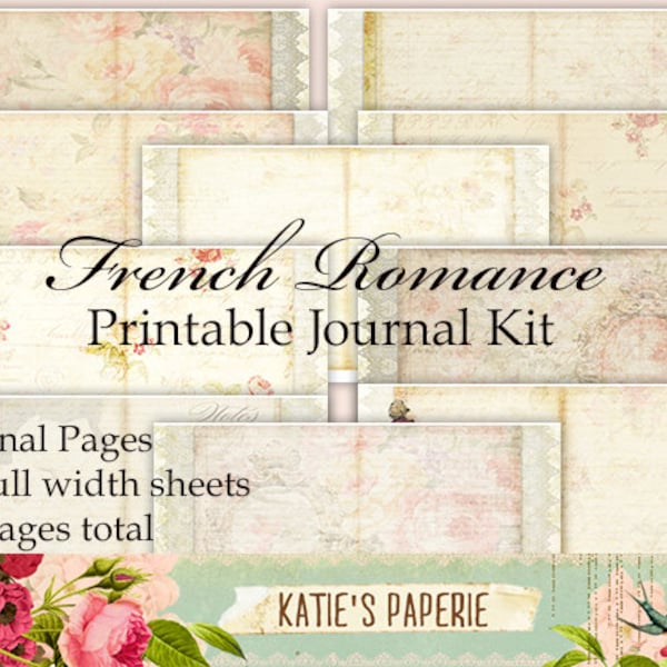 French Romance - Printable Journal, Digital Journal Kit, Printable Graphics, Mini Album, Mini Book, Romantic Theme Digital Kit, Gift for Her