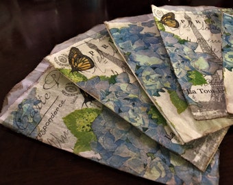 Eiffel Tower Glassine Treat Bags, Hydrangea, Garden, Vintage, Junk Journal, Mini Album, Ephemera, Tea Stain, Decoupage, Favor, Card Making