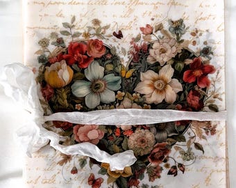 Floral Heart Glassine Bags, Vintage Valentine, Collage (Set of 8)