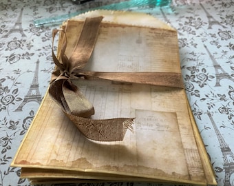 Antique French Invoice Collage Glassine Bags, Decoupage Ephemera, Set of 8