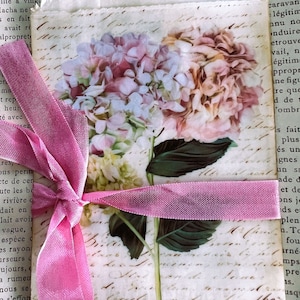 Pink and Blue Hydrangea Decorative Glassine Bags, French Script, Spring, Tag Bag, Junk Journal, Ephemera, Mini Album, Romantic Gift Bag, 8pc