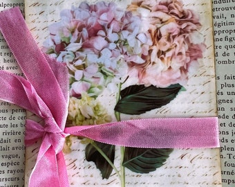 Hydrangea Glassine Bags, French Script Ephemera, Romantic Gift Tags, 8pc
