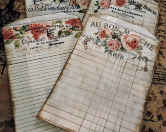 French Rose Invoice Decorative Glassine Bags, Collage, Vintage, Paris, Junk Journal, Mini Album, Ephemera, Tea Stain, Wax Bag, Tag, Gift