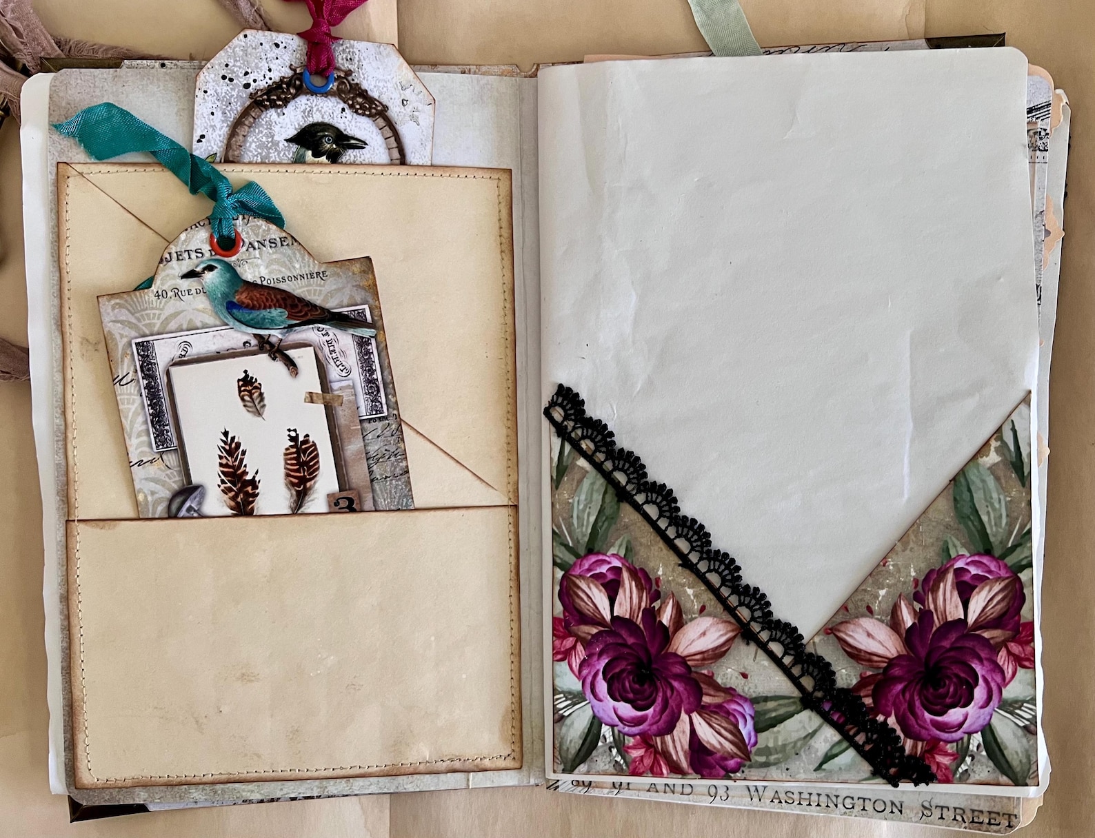 Vintage French Bird Ephemera Holder and Hybrid Junk Journal, 29 Pockets ...