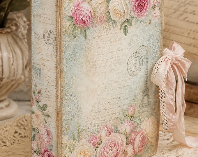 Featured listing image: Paris Rose Junk Journal Kit, Vintage Floral, Romantic Ephemera, Printable, Shabby Chic, Roses, Antique Script, Postmark stamps, Eiffel Tower