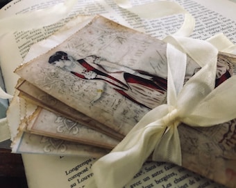 Victorian Fashion Plates Favor Bags, Set #1, Collage, Vintage, French, Art Journal, Junk Journal, Mini Album,Ephemera, Tea Stain, tag bags