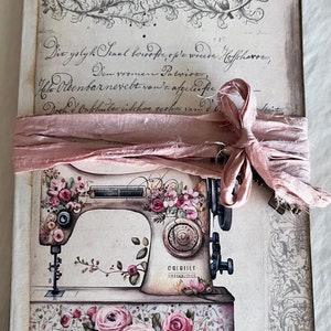 Victorian Sewing Room Ephemera Holder, Junk Journal, Pocket Folio, 36 Vellum Pockets, Completed, Vintage, Roses, Scissors, 12 pages, Shabby