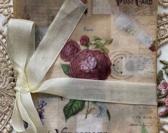French Collage Glassine Favor Bags, Vintage Paris Ephemera, Set of 8
