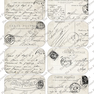 Cartão postal de Paris Altoid Tin para impressão, colagem, montagem, caixa, vintage, coisas efêmeras, diários indesejados, viagens, carimbo postal, escrita francesa, etiqueta