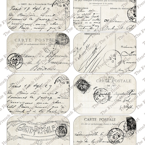 Paris Postcard Altoid Tin Printable, Collage, Assemblage, Box, Vintage, Ephemera, Junk Journals, Travel, Postmark, French Script, Label