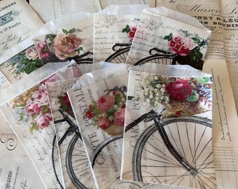 Vintage French Rose Bicycle Glassine Bags, Ephemera Set