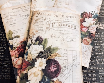 For Love of a Bloom Vintage Botanical Decorative Glassine Bags, French Ephemera, Tag, Collage, Junk Journal, Mini Album, Tea Stain, Gift Bag
