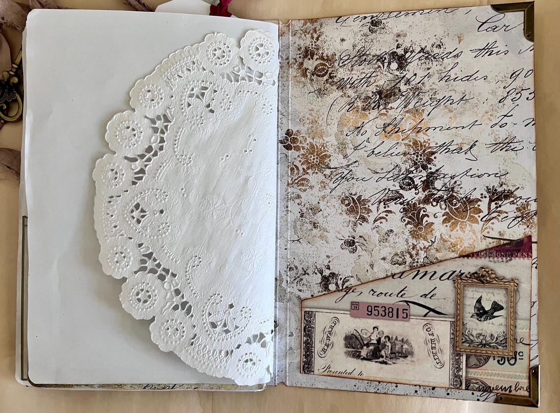 Vintage French Bird Ephemera Holder and Hybrid Junk Journal, 29 Pockets ...