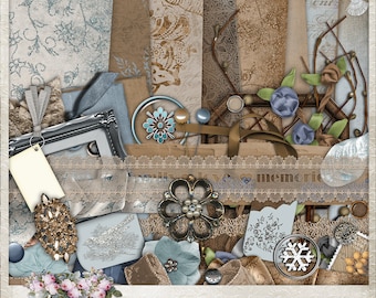 Winter's Day | Digital Scrapbook Kit | Scrapbooking | Digital Paper | Printable Journal Kit | Blue | Brown | Glitter | Christmas