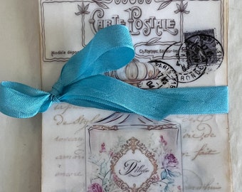 Vintage French Perfume Bottle Glassine Bags: Tea Stained Ephemera, Set 2