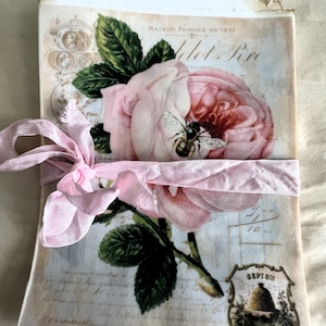 Vintage Peonies, Set 2, Pink, Roses, French, Garden, Floral, Junk Journal, Mini Album, Soap Bags, Ephemera, Tag Bags, Gift Bag, 8pcs