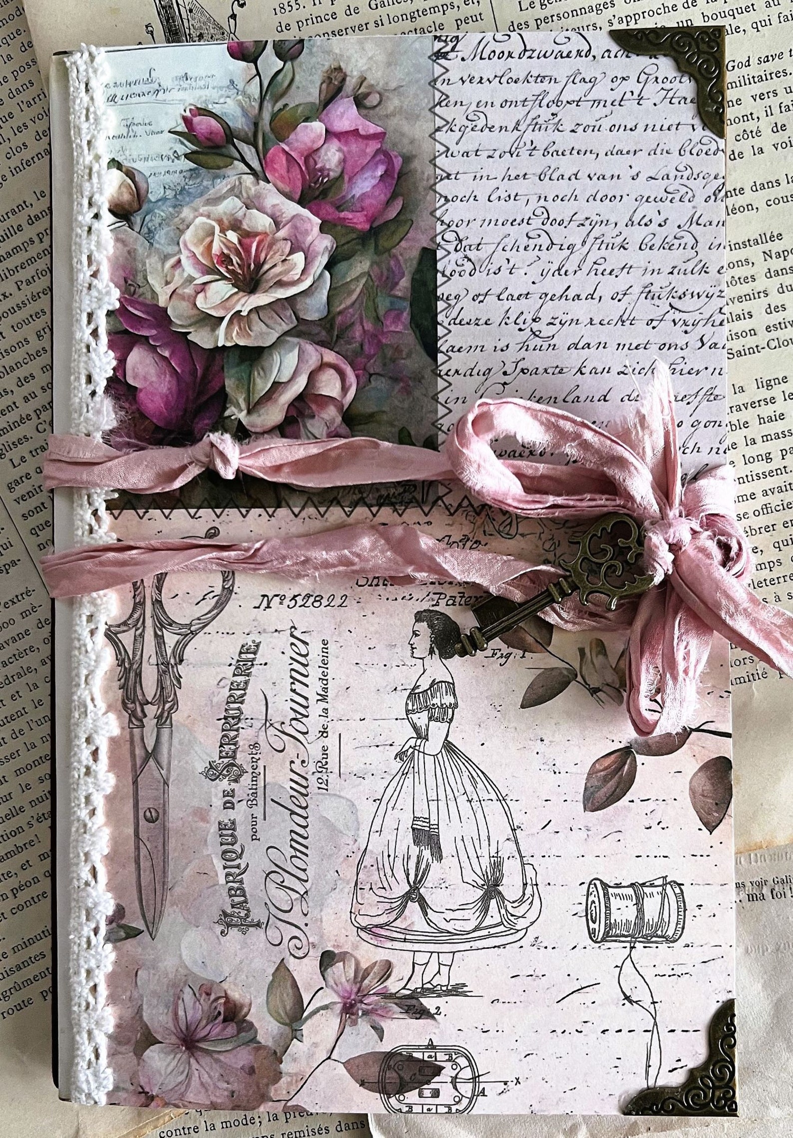 Vintage Rose Ephemera Holder: Sewing Junk Journal With Vellum Pockets ...