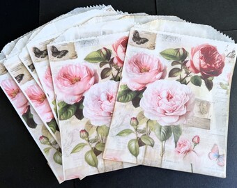 French Rose Glassine Bags: Vintage Ephemera, Junk Journal (8pcs)