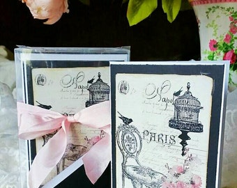 Vintage Paris Note Card Set, Blank Note Card, Gift for Francophile, Parisian Theme, Vintage Style, French Theme, Bridal Shower Invitation