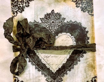 Vintage Black Lace Heart Glassine Bags – Set of 8 Decorative Treat Bags