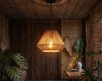 Lampadario a sospensione in rattan intrecciato a mano: lampadario giapponese in bambù per isola cucina