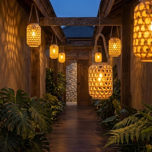 Solar Rattan Lantern, Warm White Hanging Light, Boho Patio Decor (IP65 Waterproof)